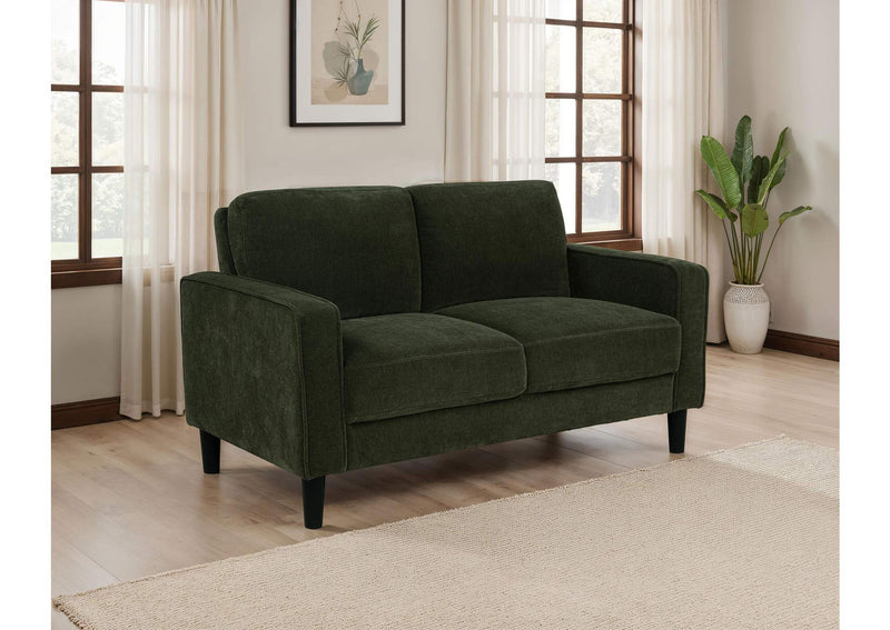 511215 Ruth Fabric Upholstered Track Arm Loveseat Matcha Green