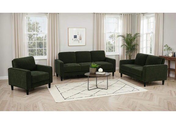 511215 Ruth Fabric Upholstered Track Arm Loveseat Matcha Green