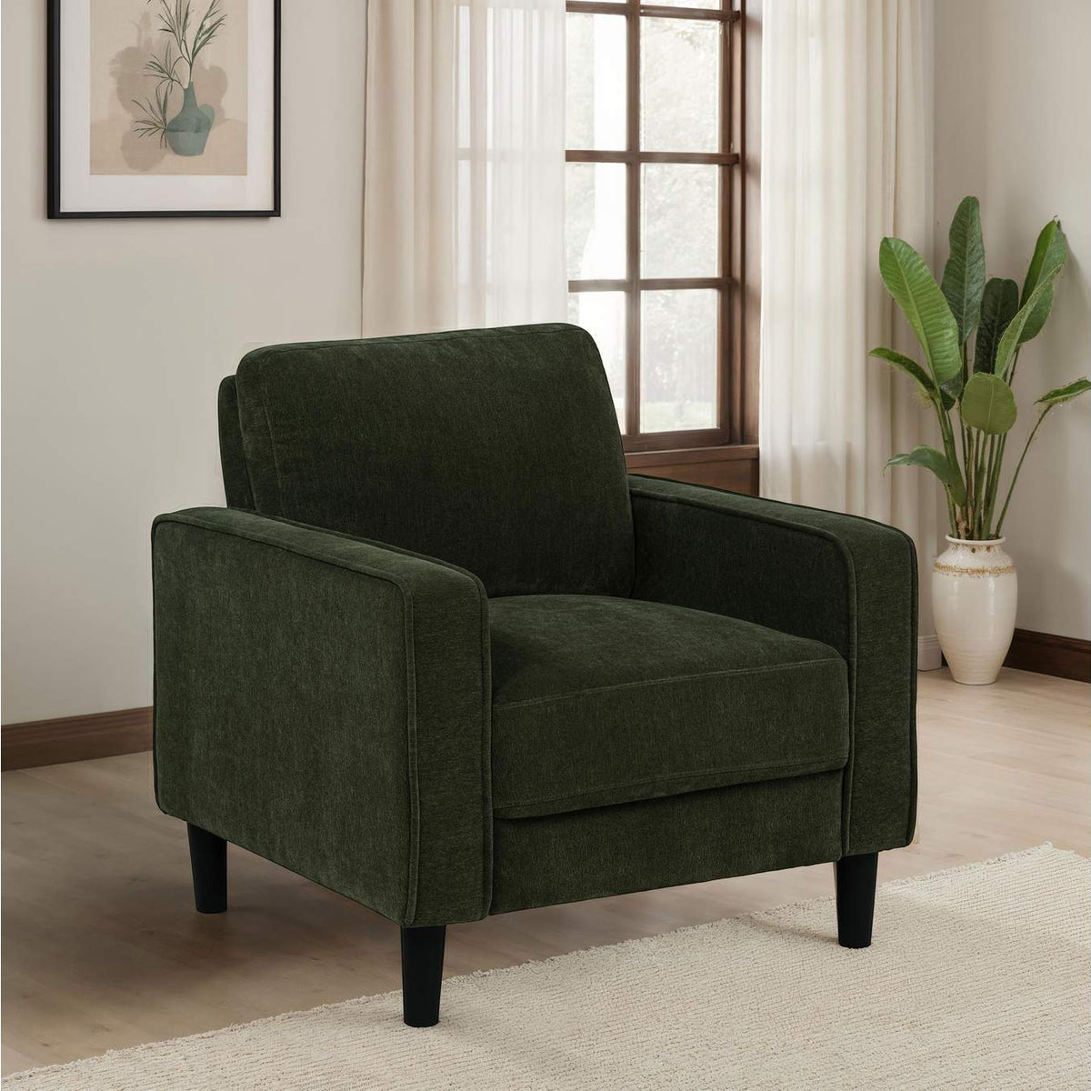 511216 Ruth Fabric Upholstered Track Arm Accent Chair Matcha Green