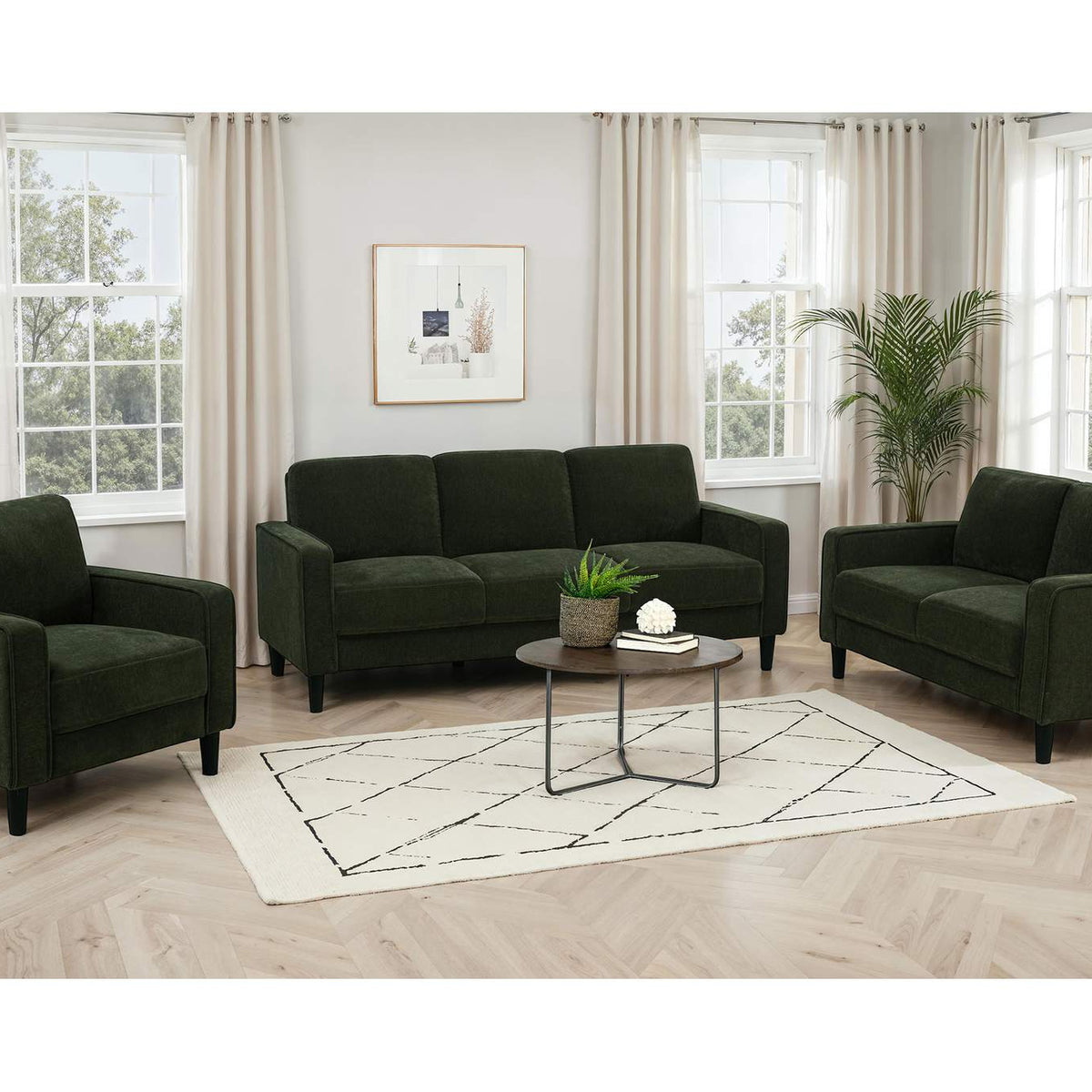 511216 Ruth Fabric Upholstered Track Arm Accent Chair Matcha Green