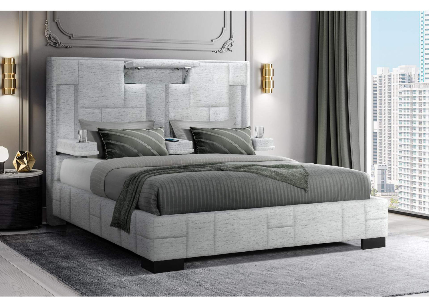 OSCAR-GREY-KB-N OSCAR GREY KING BED NO WOOD TRIM