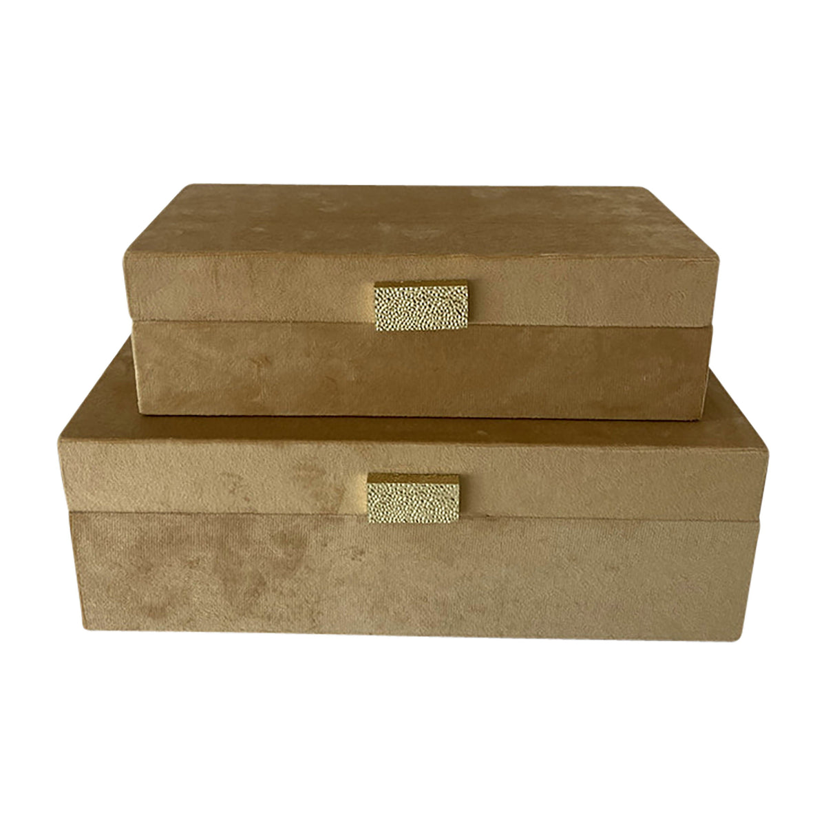 Velveteen Box With Hammered Knob (Set of 2) - Nude / Gold