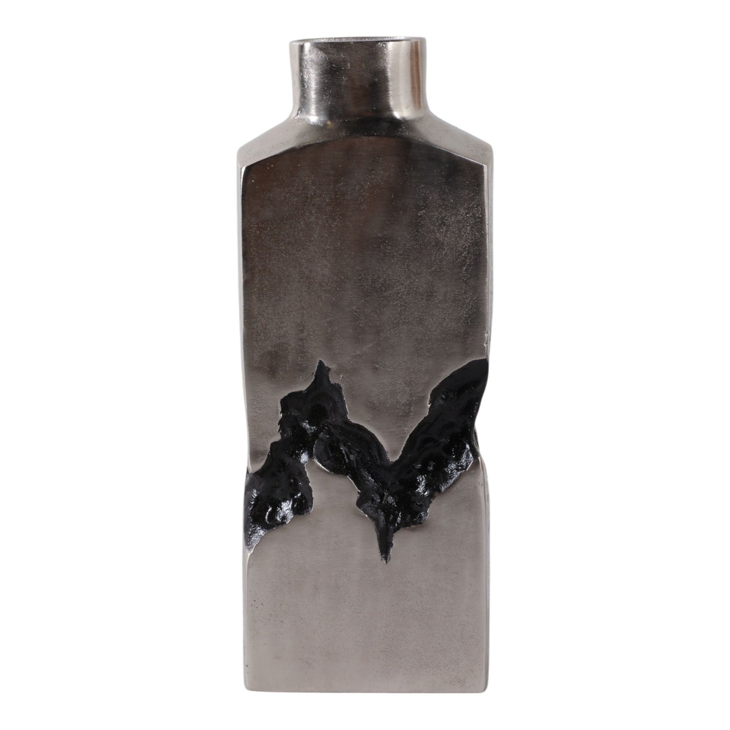 16" x 6" Carved Middle Metal Vase - Silver / Black