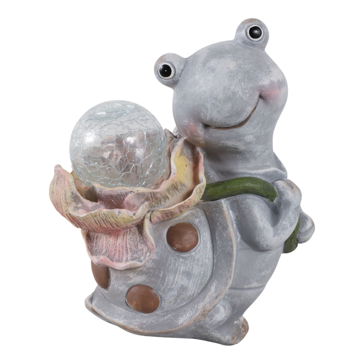 10" x 9" Blushing Turtle With Solar Flower - Gray Mult