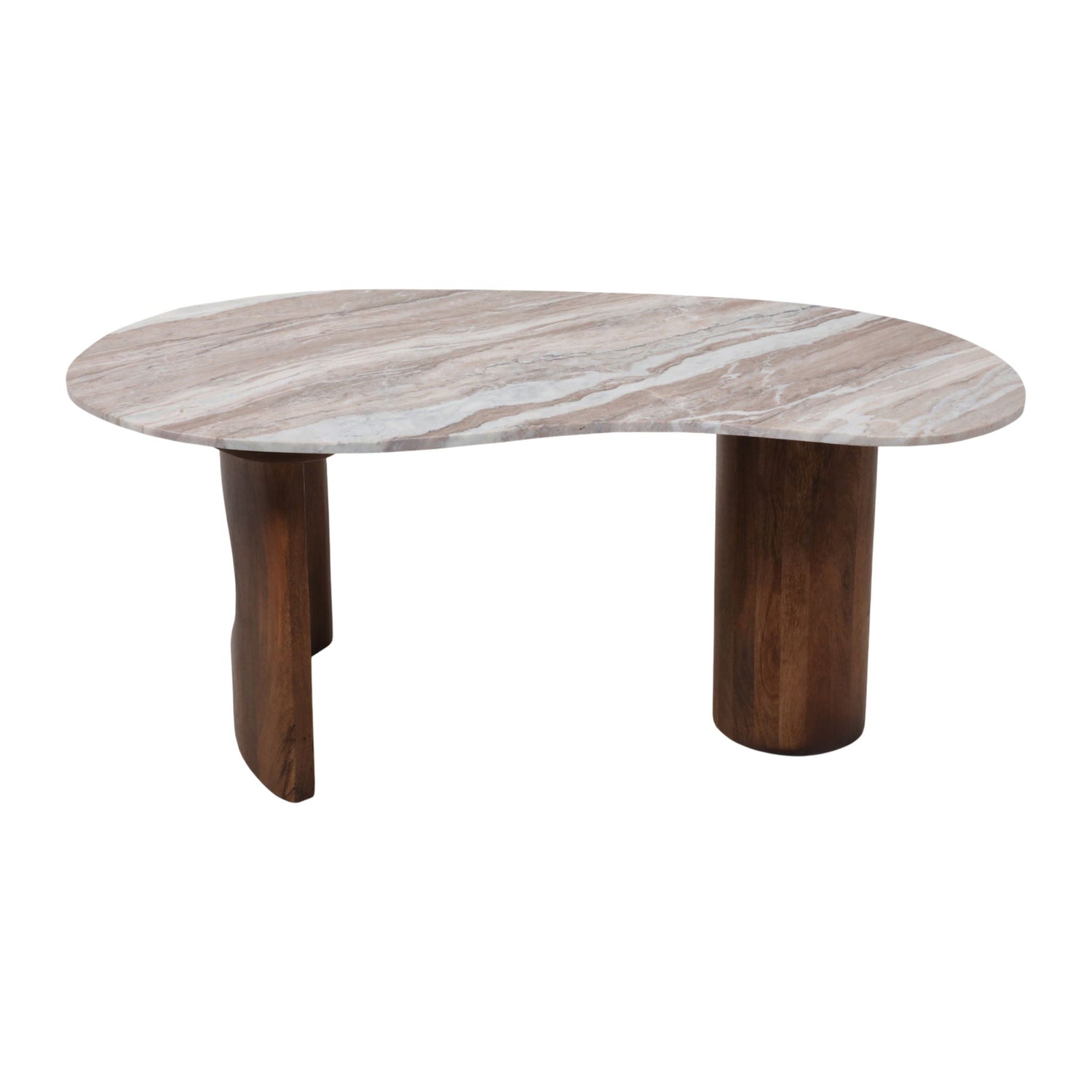 40" x 18" Bean Coffee Table, Marble Top - Brown