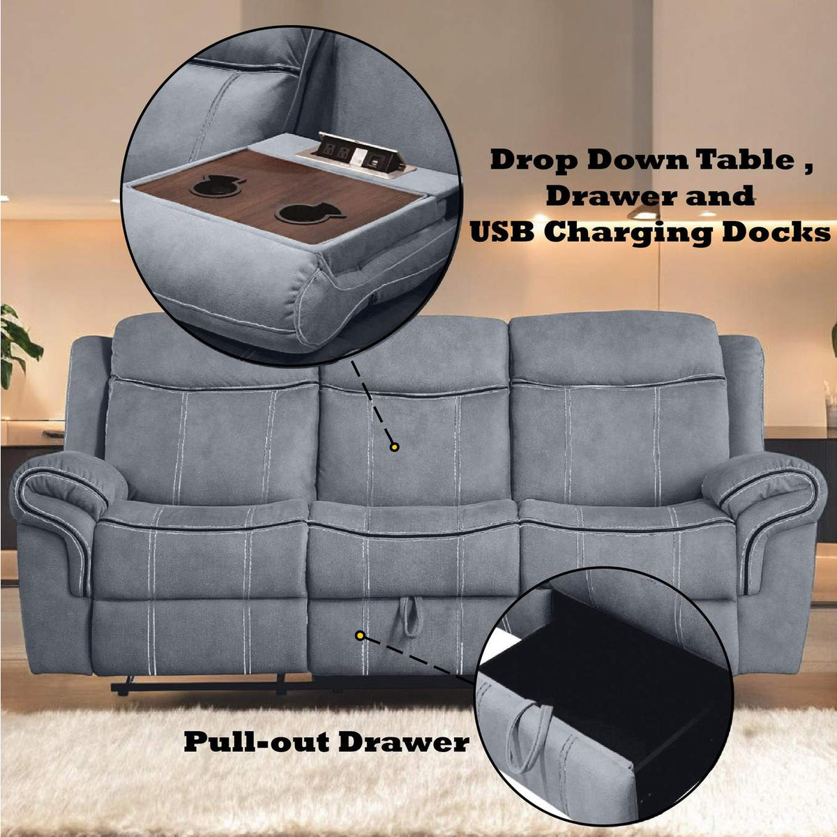55025 Zubaida Motion Sofa and Console with USB