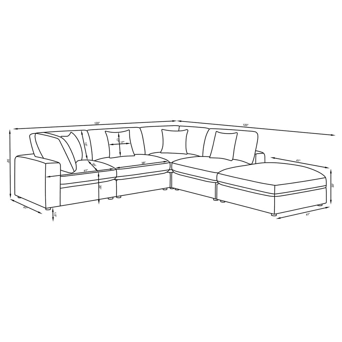 551321-SETC Serene 5-piece Upholstered Modular Sectional Sofa Beige