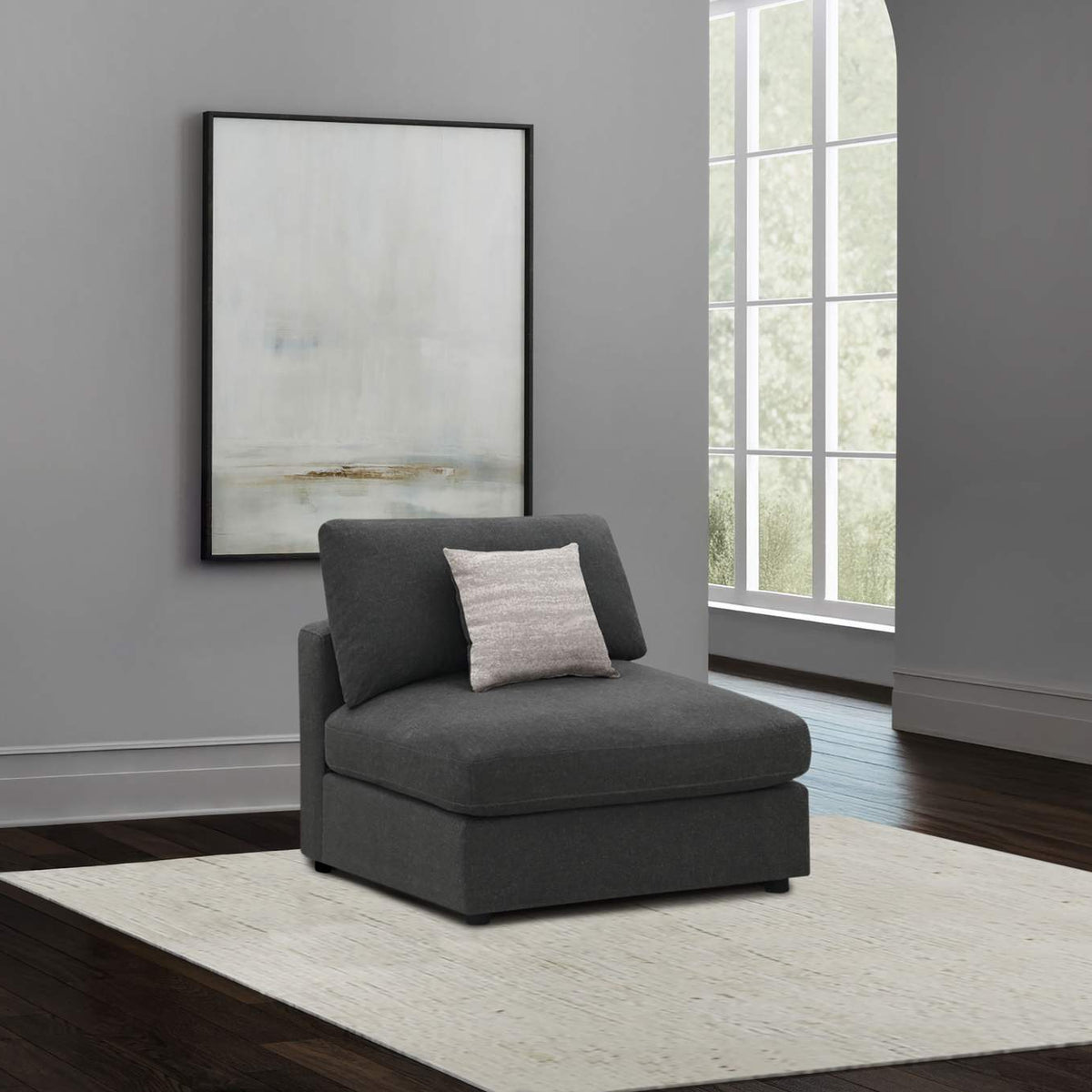 551324 Serene Upholstered Armless Chair Charcoal