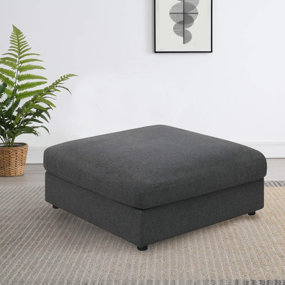 551326 Serene Square Upholstered Ottoman Charcoal