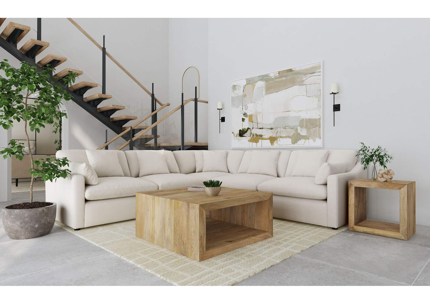 551451-SETA Hobson 5-piece Upholstered Modular Sectional Sofa Ivory