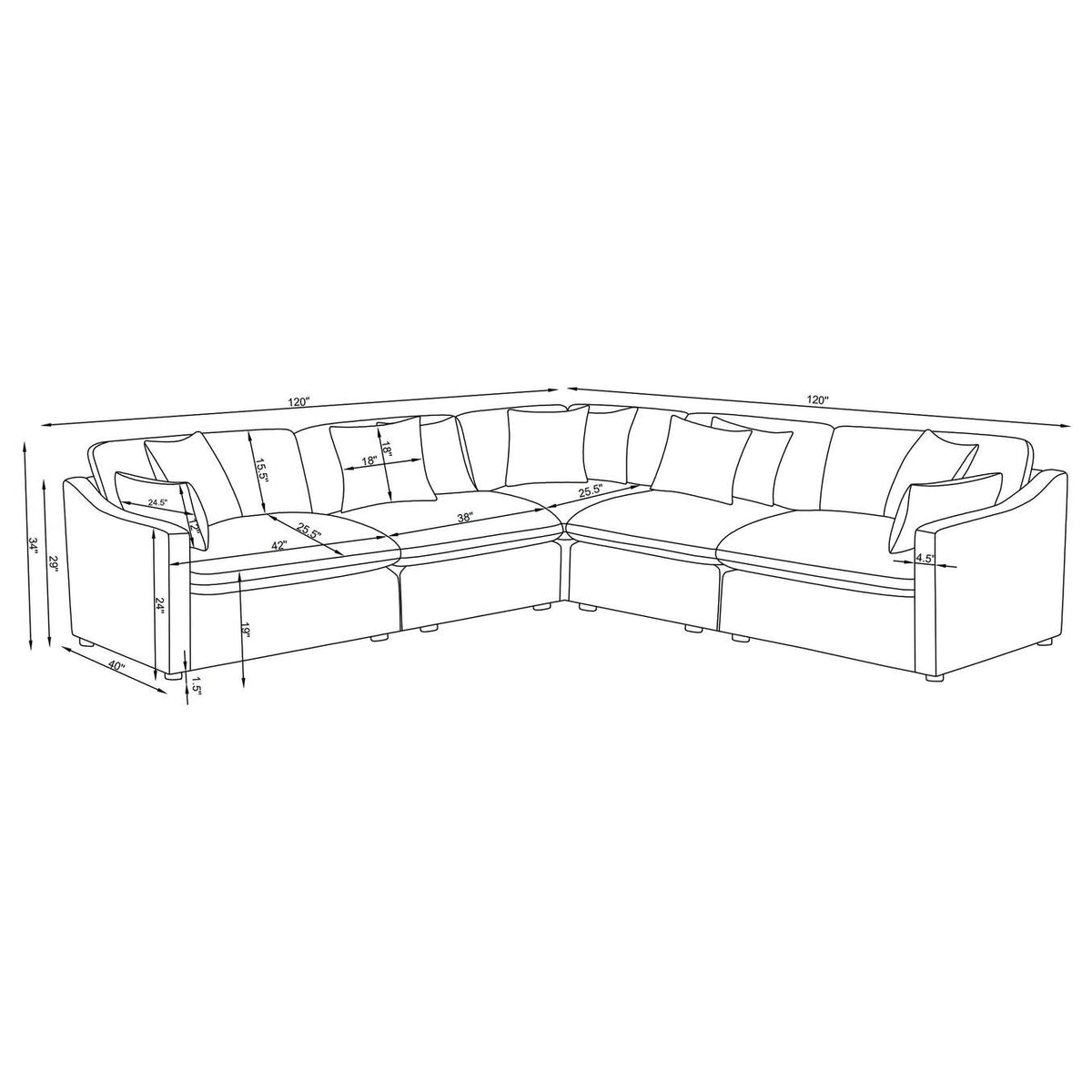 551451-SETA Hobson 5-piece Upholstered Modular Sectional Sofa Ivory