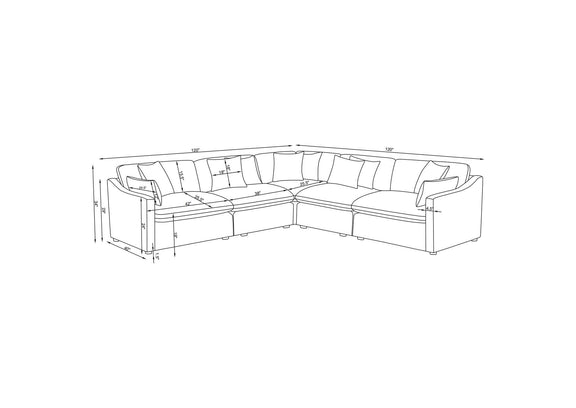 551451-SETA Hobson 5-piece Upholstered Modular Sectional Sofa Ivory