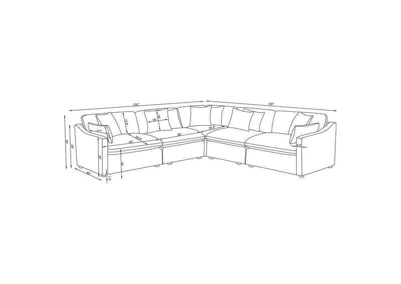 551451-SETA Hobson 5-piece Upholstered Modular Sectional Sofa Ivory