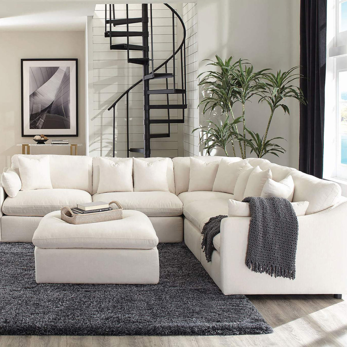 551453 Hobson Square Upholstered Ottoman Ivory