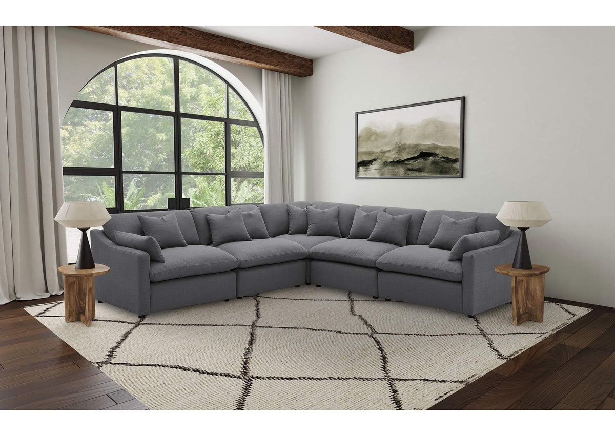 551455-SETA Hobson 5-piece Upholstered Modular Sectional Sofa Charcoal