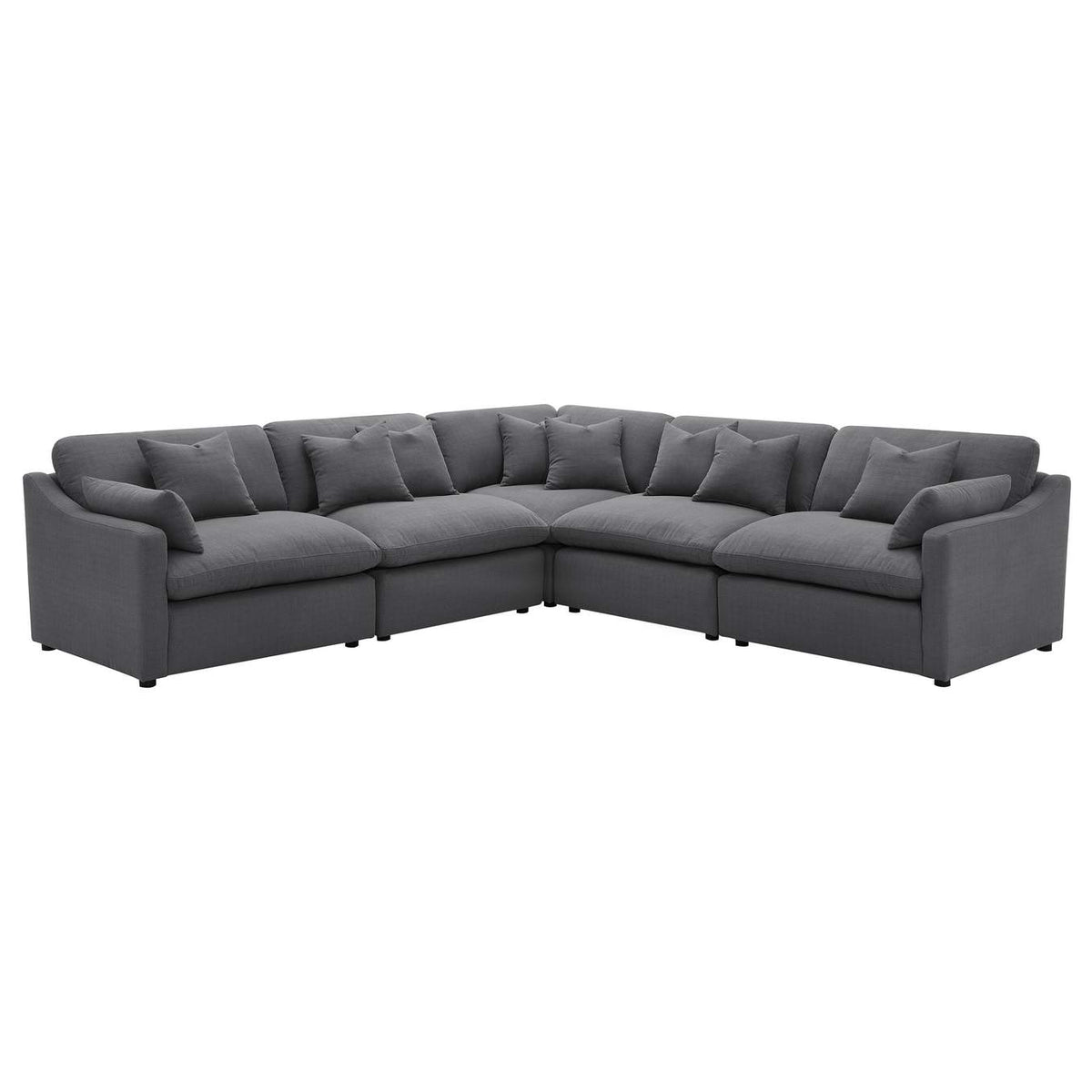 551455-SETA Hobson 5-piece Upholstered Modular Sectional Sofa Charcoal