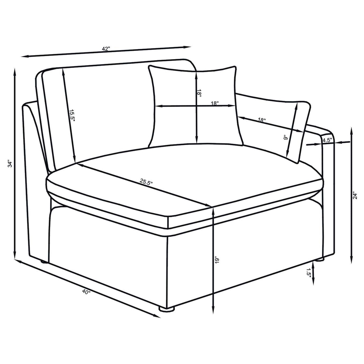 551455-SETA Hobson 5-piece Upholstered Modular Sectional Sofa Charcoal