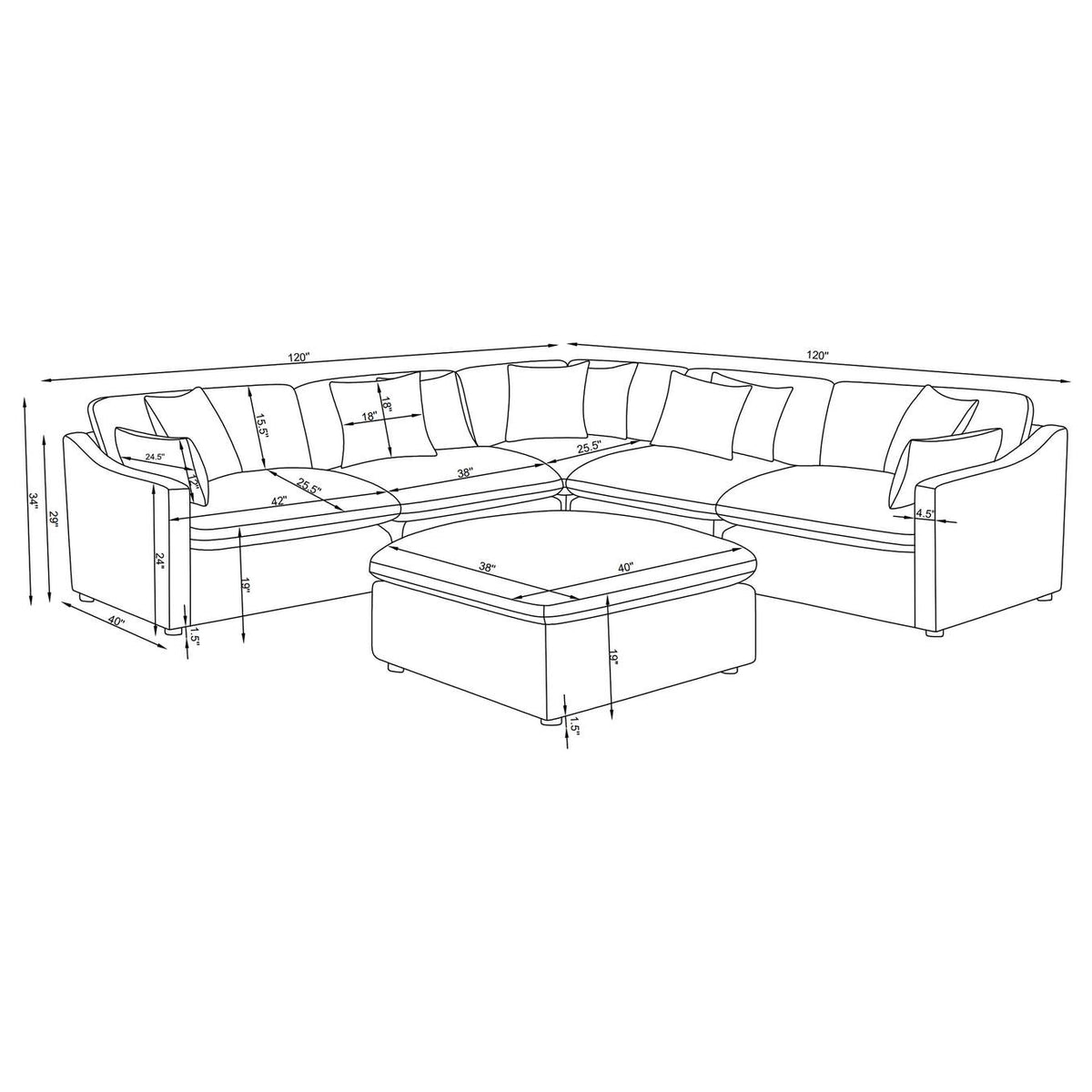 551455-SET Hobson 6-piece Upholstered Modular Sectional Sofa Charcoal
