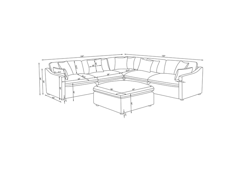 551455-SET Hobson 6-piece Upholstered Modular Sectional Sofa Charcoal