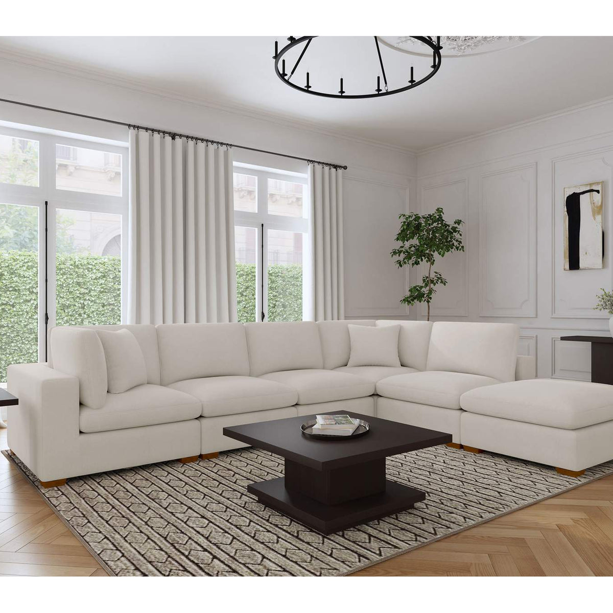 551463 Lakeview Rectangular Upholstered Ottoman Ivory