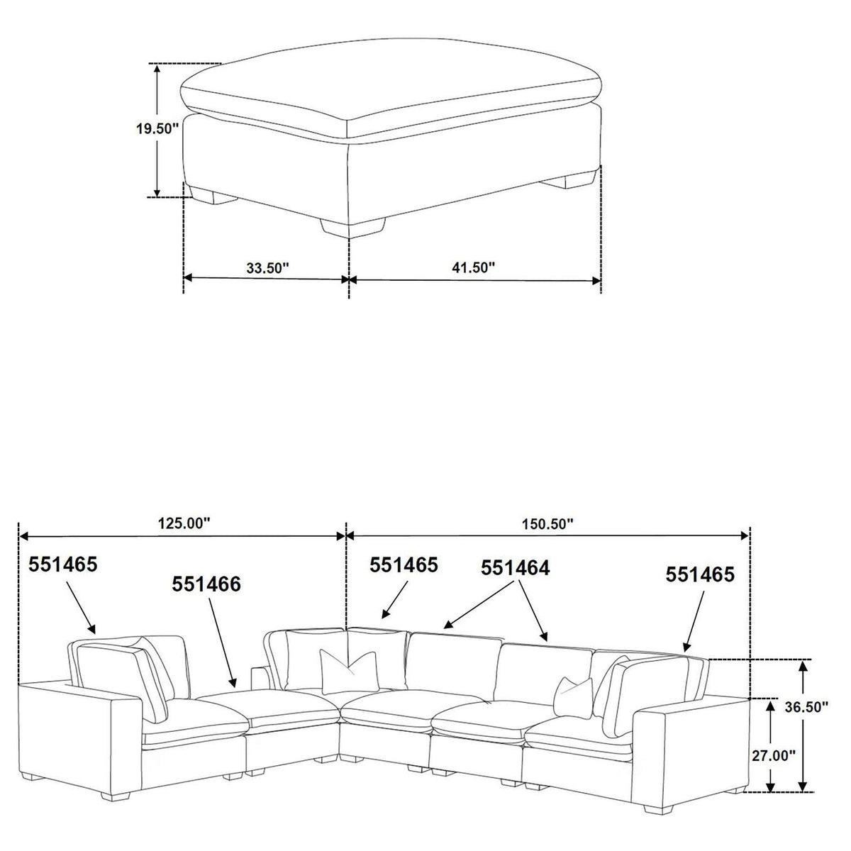 551466 Lakeview Rectangular Upholstered Ottoman Dark Chocolate