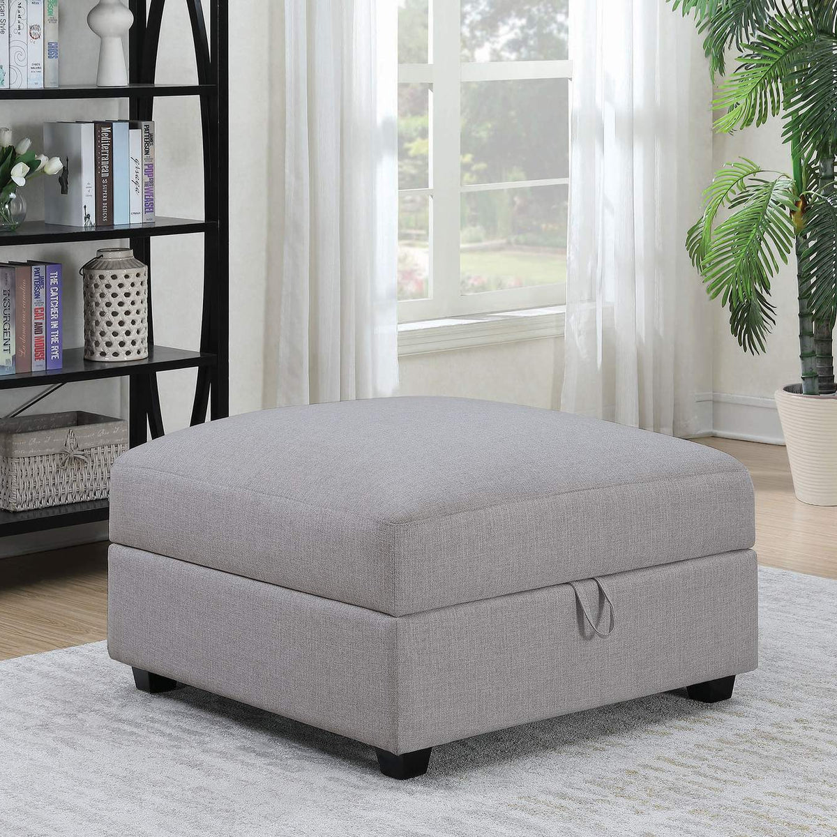 551513 Cambria Square Upholstered Storage Ottoman Grey