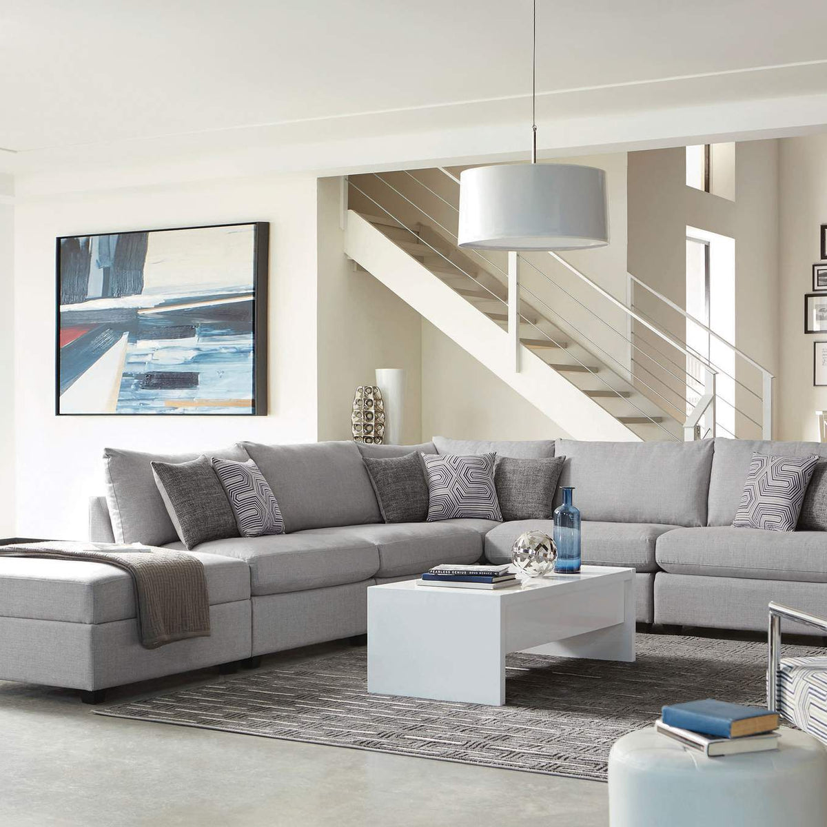 551513 Cambria Square Upholstered Storage Ottoman Grey