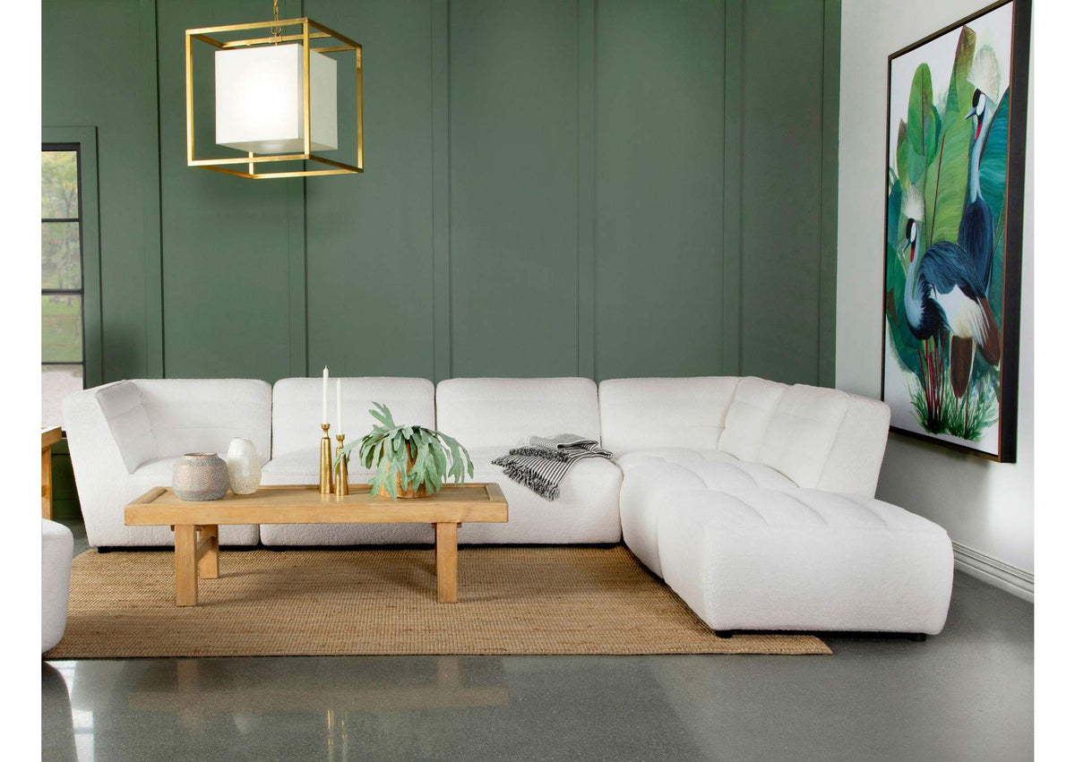 Sunny 6-piece Upholstered Modular Sectional Sofa Ivory Sherpa