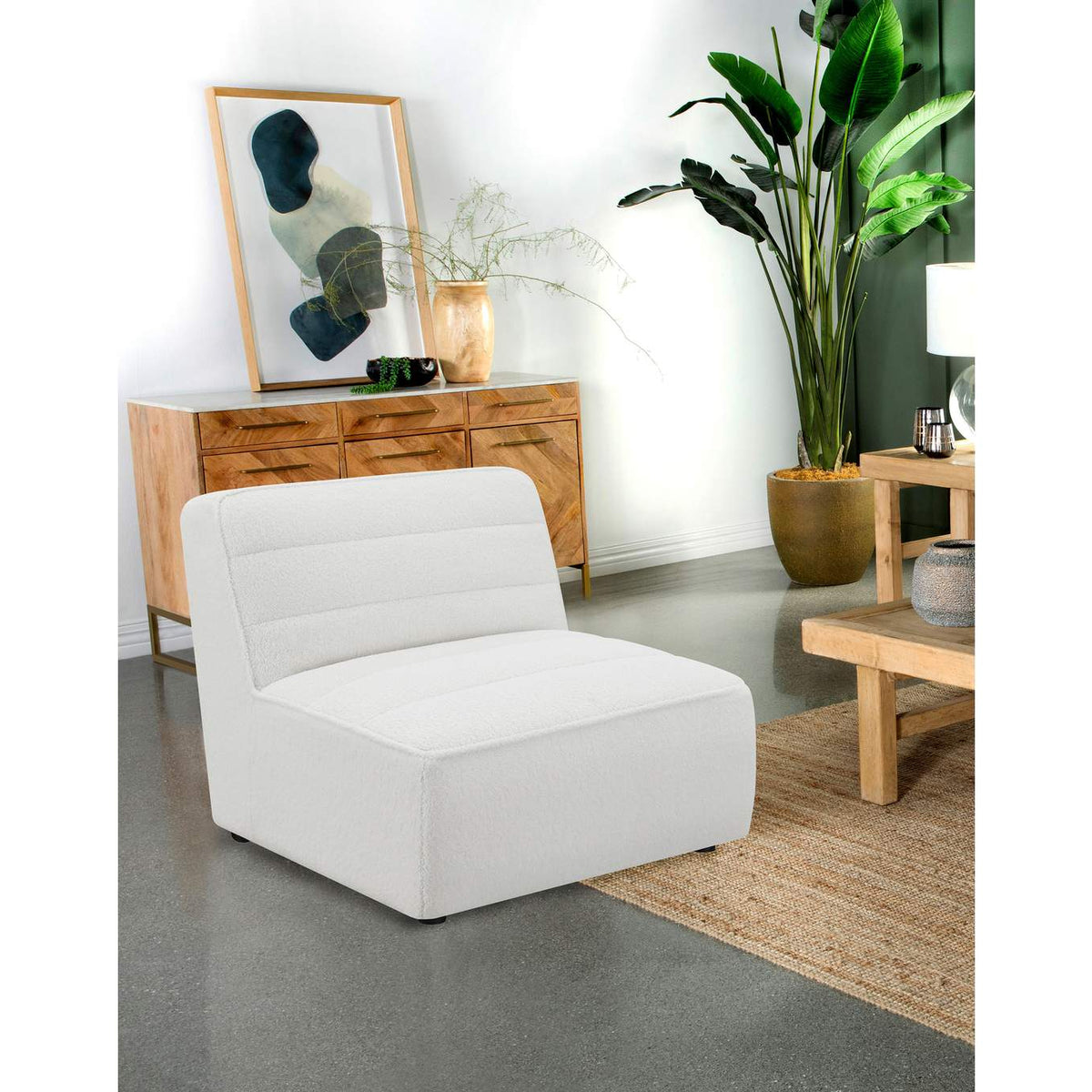 551621 Sunny Upholstered Armless Chair Natural