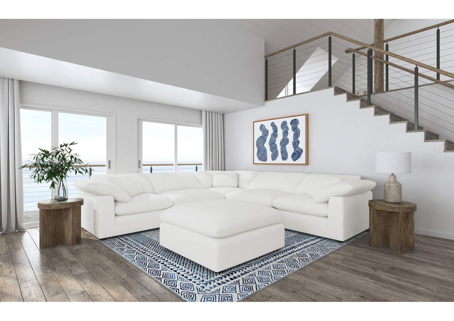 551751-SETA Raleigh 6-piece Boucle Upholstered Modular Sectional Ivory
