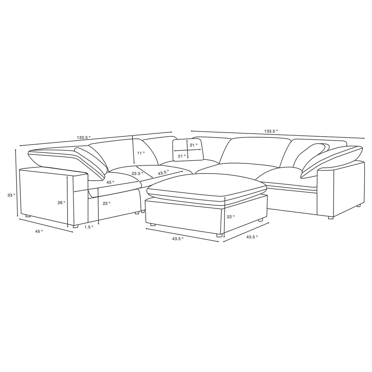 551751-SETA Raleigh 6-piece Boucle Upholstered Modular Sectional Ivory