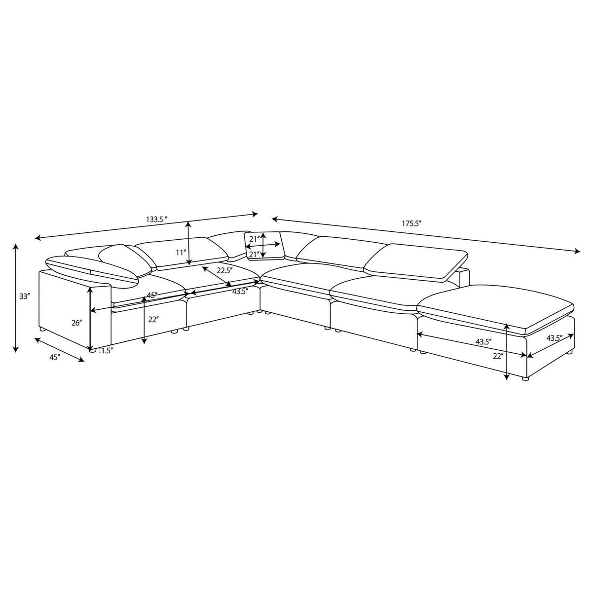 551751-SET Raleigh 6-piece Boucle Upholstered Modular Sectional Ivory