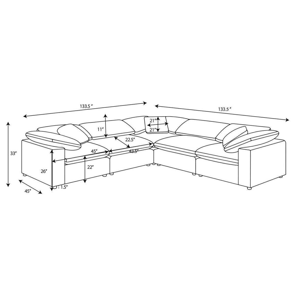 551754-SETB Raleigh 5-piece Boucle Upholstered Modular Sectional Grey