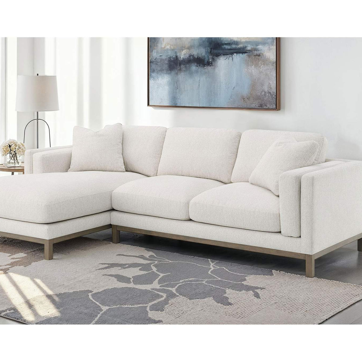 551777 Geneva Boucle Upholstered Sectional Chaise Sofa Sand