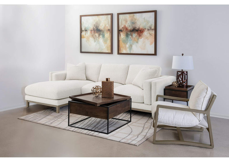 551777 Geneva Boucle Upholstered Sectional Chaise Sofa Sand