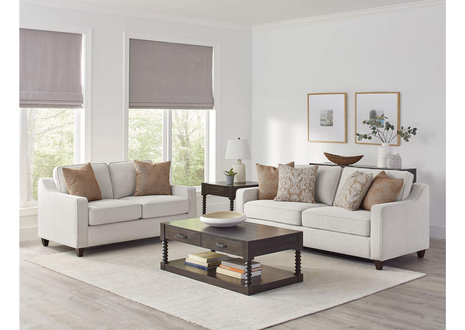 Christine 2-piece Upholstered Sloped Arm Sofa Set Beige