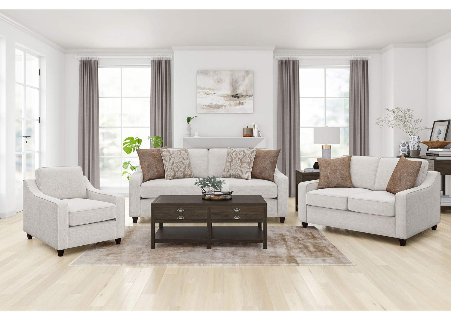 Christine 3-piece Upholstered Sloped Arm Sofa Set Beige