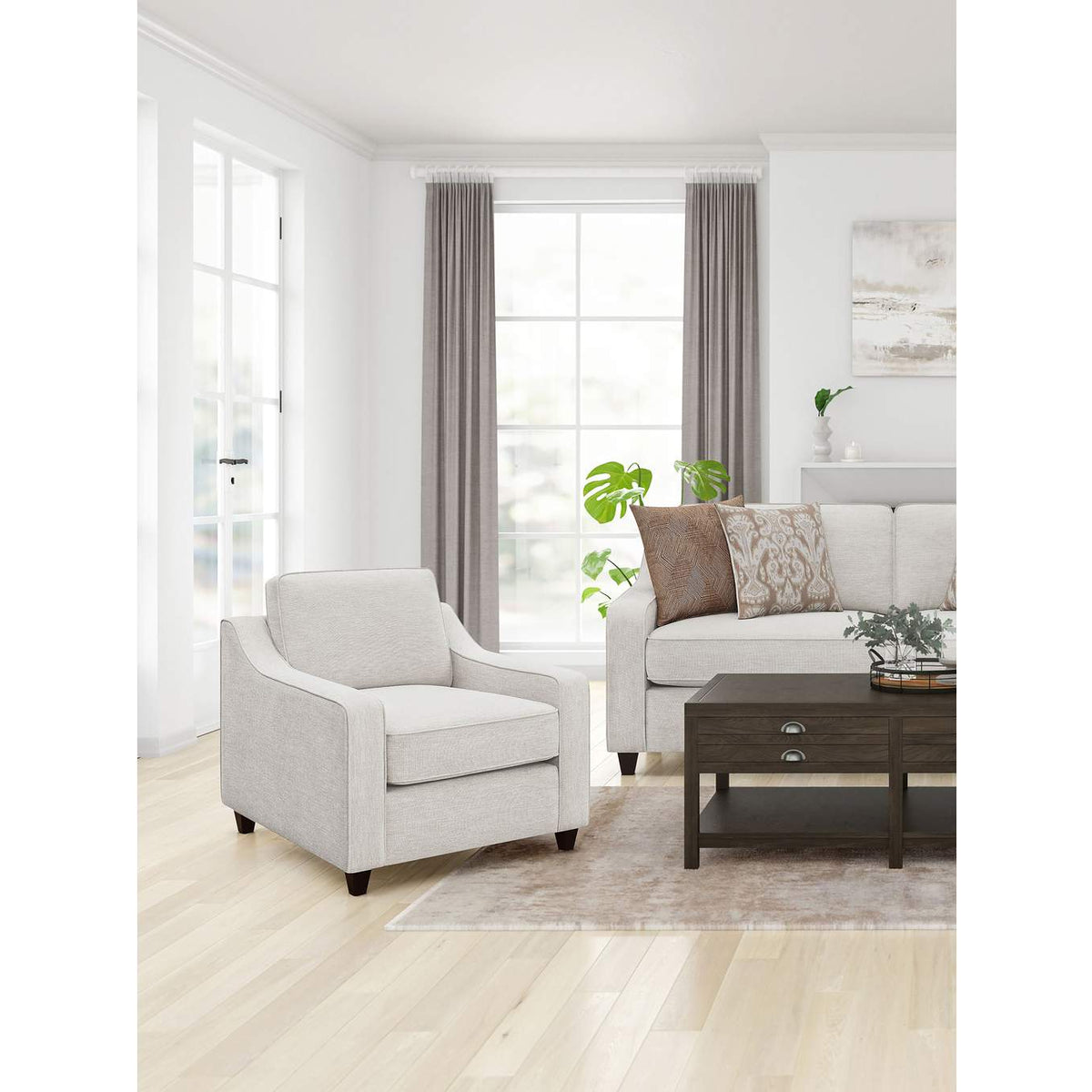 552063 Christine Upholstered Sloped Arm Accent Chair Beige