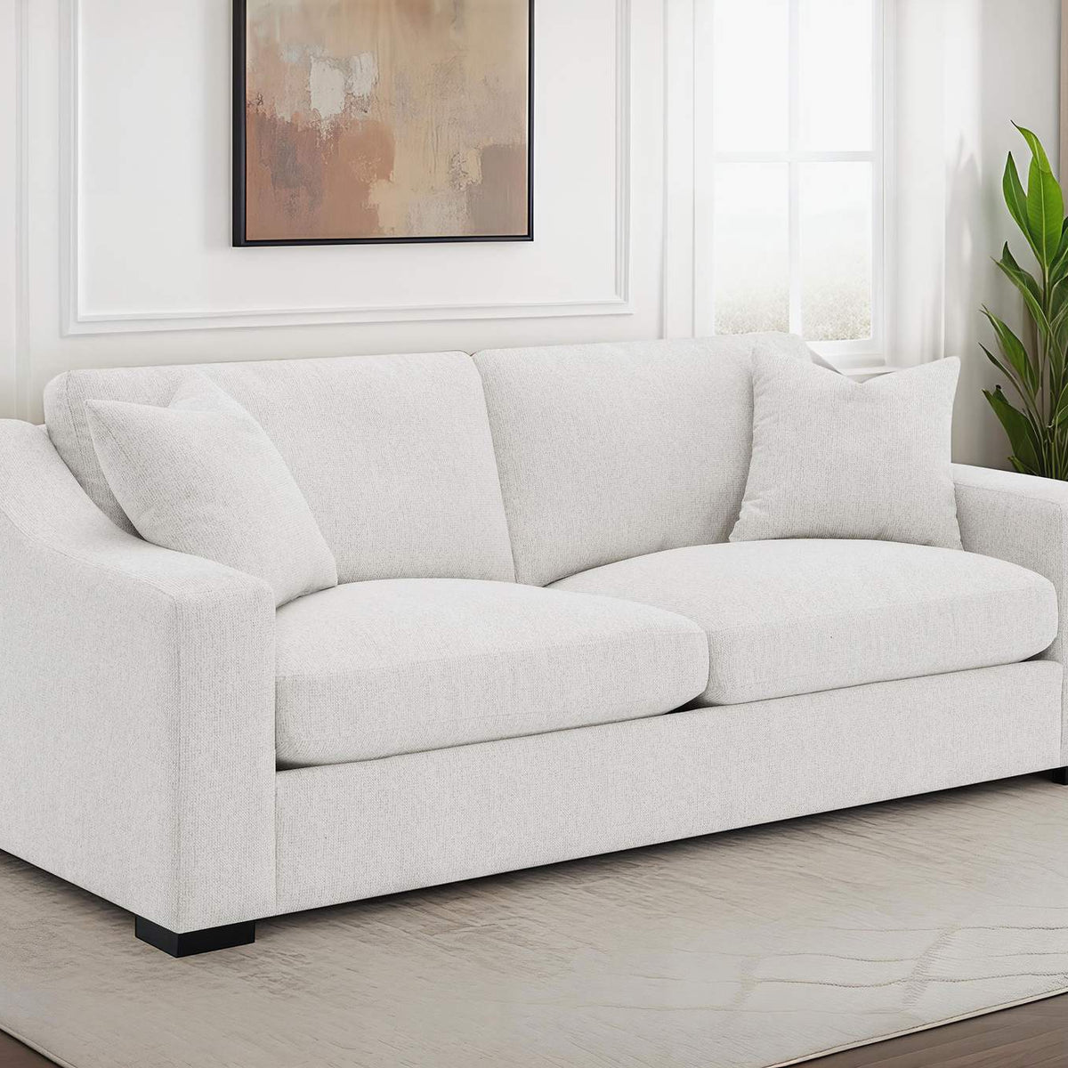 552091 Ashlyn Fabric Upholstered Track Arm Sofa Sand
