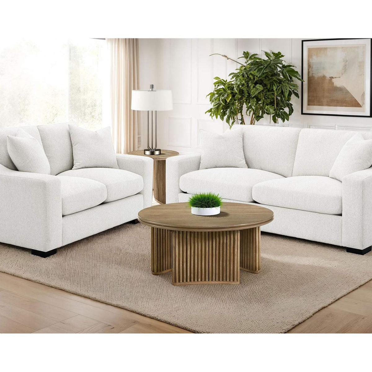 552091 Ashlyn Fabric Upholstered Track Arm Sofa Sand