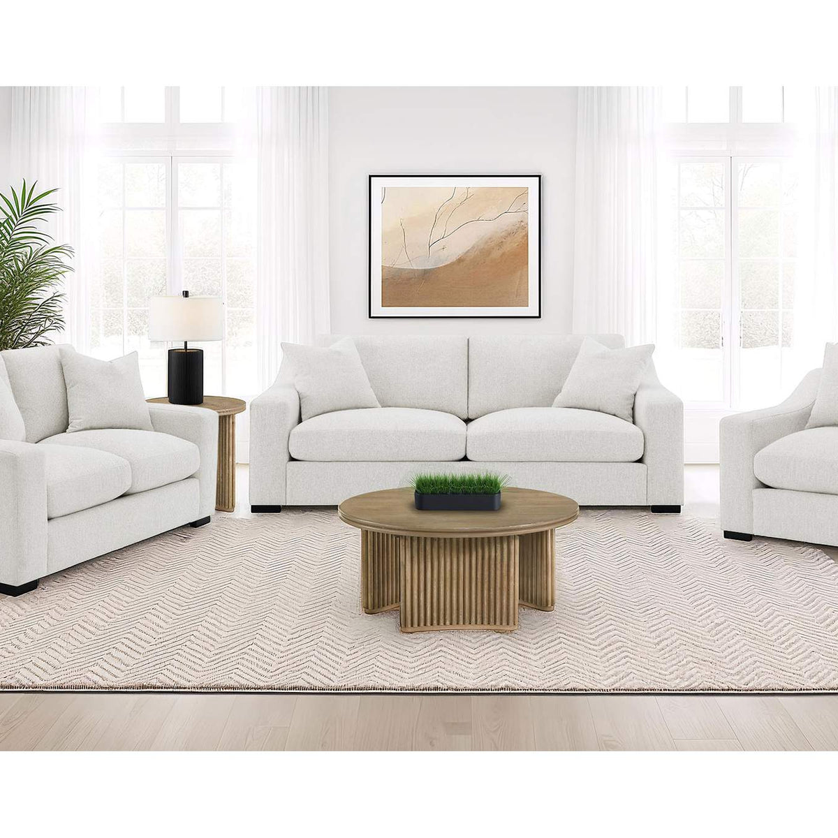 552091 Ashlyn Fabric Upholstered Track Arm Sofa Sand