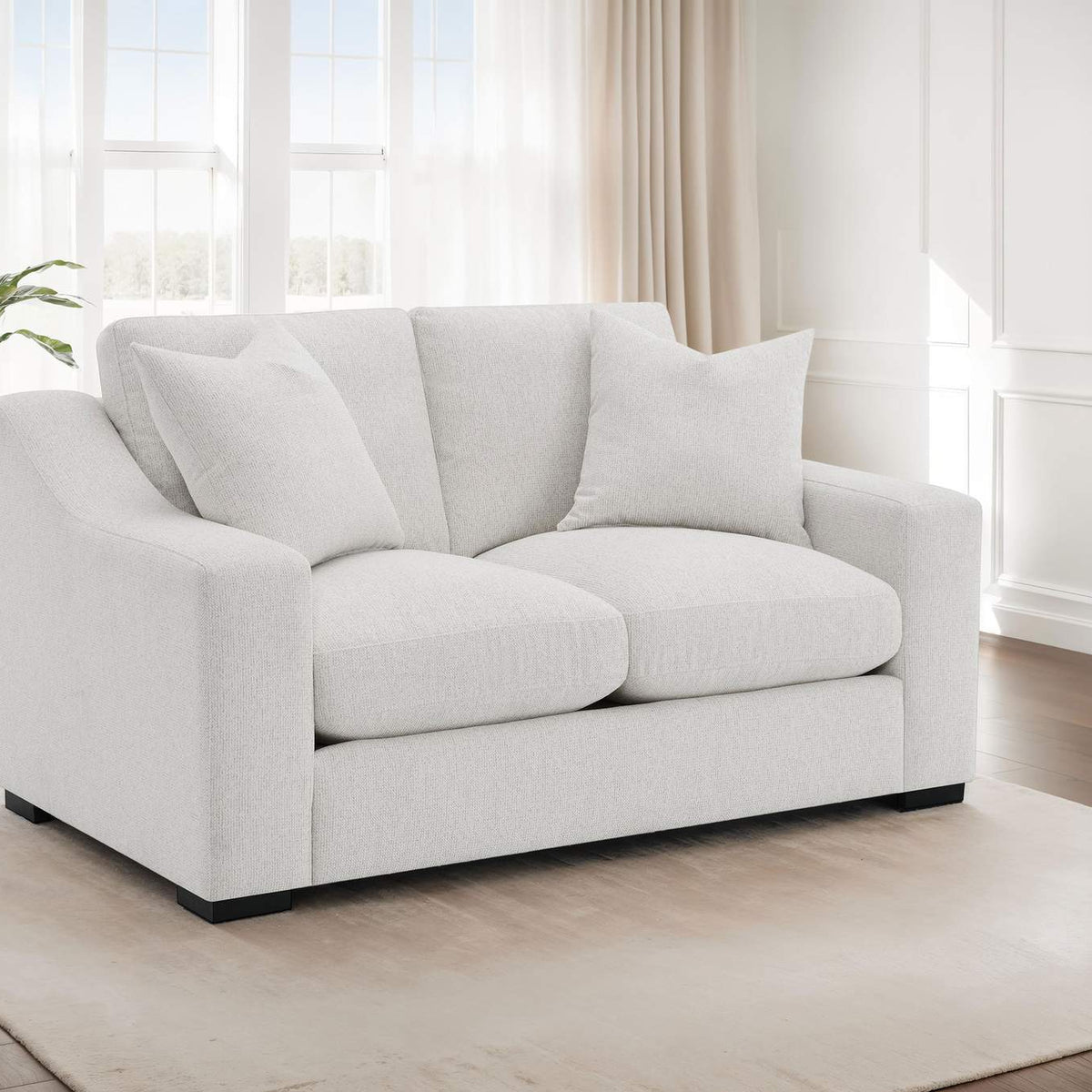 552092 Ashlyn Fabric Upholstered Track Arm Loveseat Sand