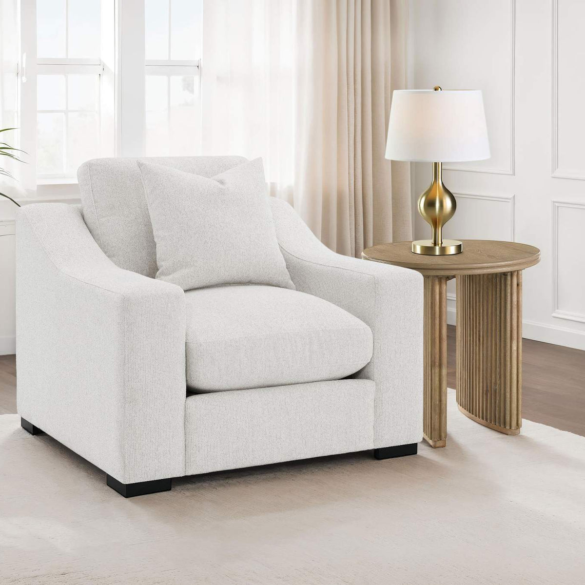 552093 Ashlyn Fabric Upholstered Track Arm Accent Chair Sand