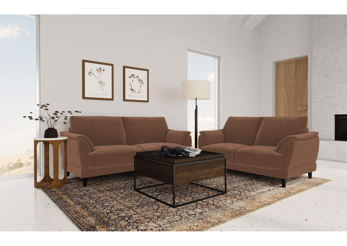 552101-S2 Selma 2-piece Velvet Upholstered Crescent Arm Sofa Set Rust
