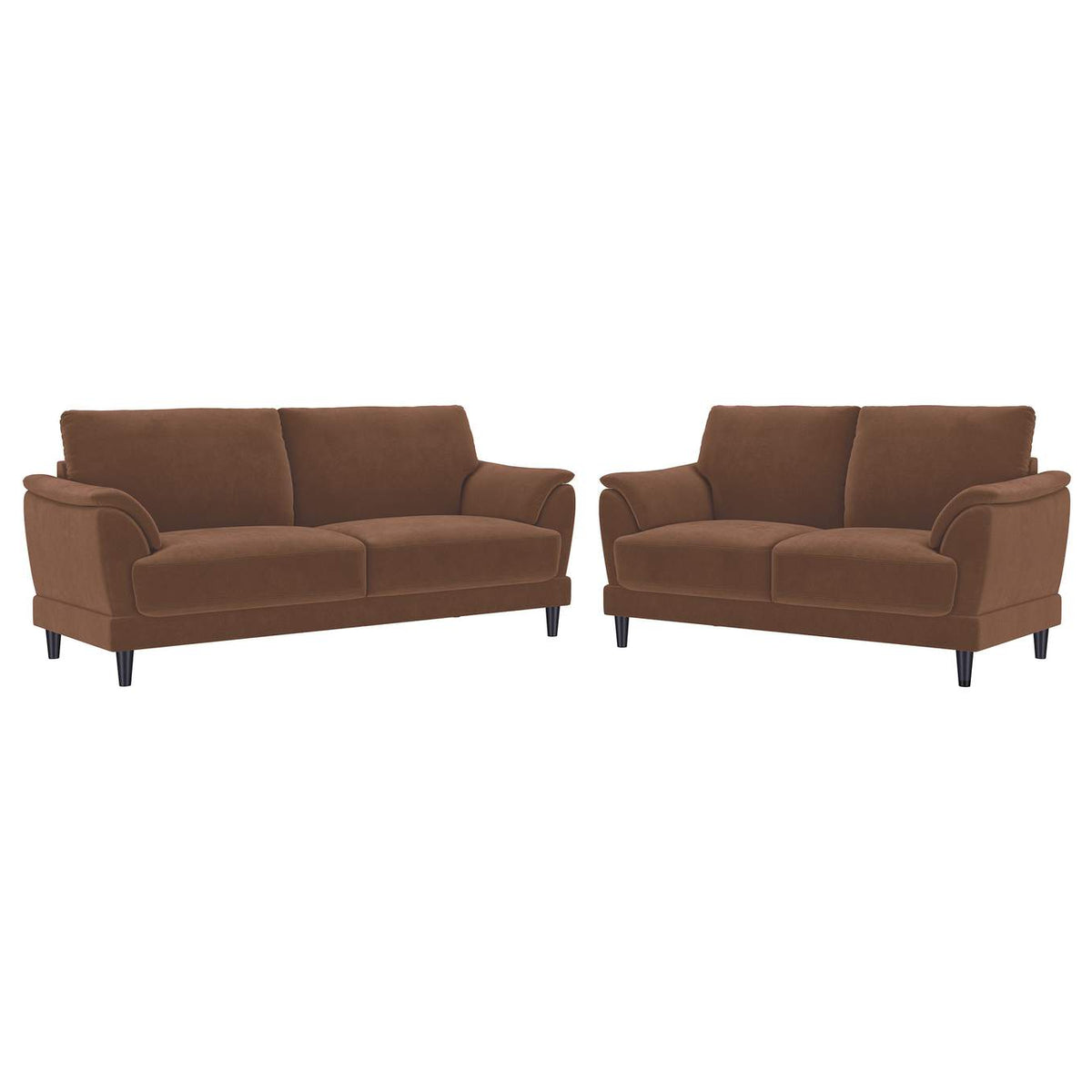 552101-S2 Selma 2-piece Velvet Upholstered Crescent Arm Sofa Set Rust