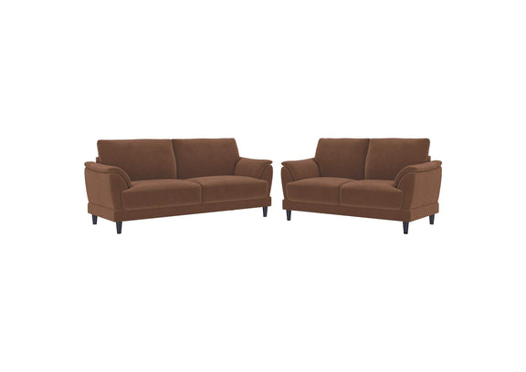 552101-S2 Selma 2-piece Velvet Upholstered Crescent Arm Sofa Set Rust