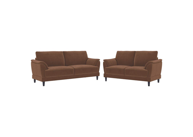 552101-S2 Selma 2-piece Velvet Upholstered Crescent Arm Sofa Set Rust