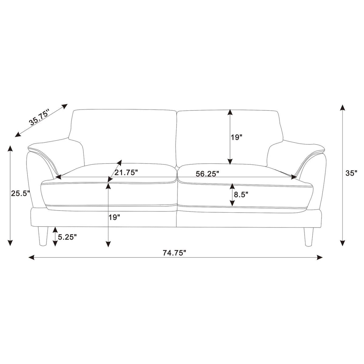 552101 Selma Velvet Upholstered Crescent Arm Sofa Rust