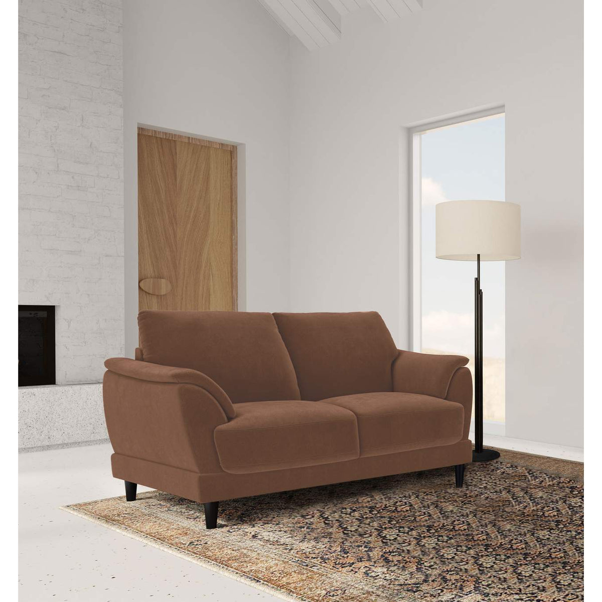 552102 Selma Velvet Upholstered Crescent Arm Loveseat Rust