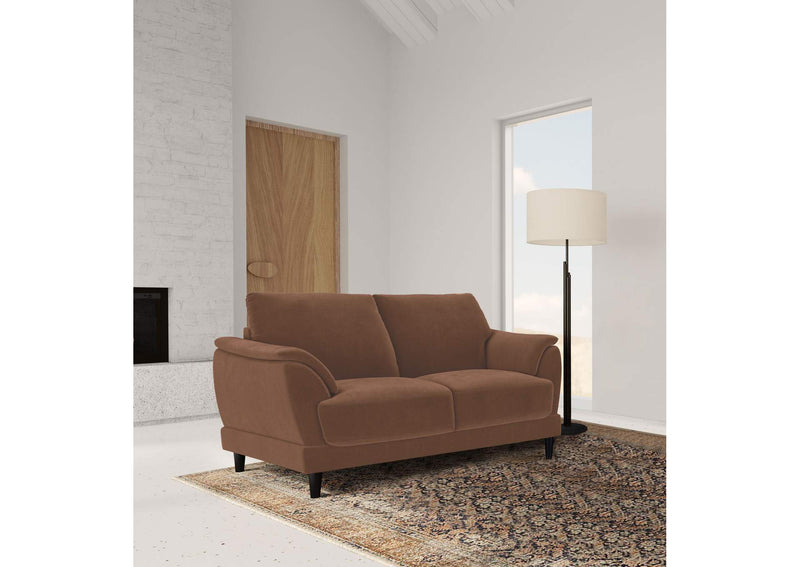 552102 Selma Velvet Upholstered Crescent Arm Loveseat Rust